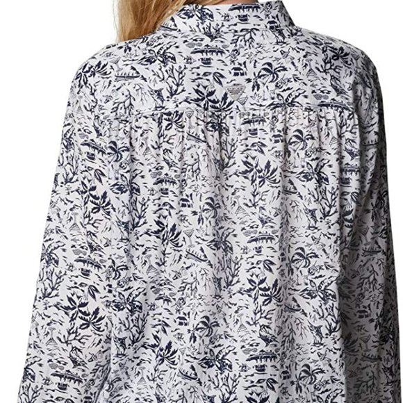 🆕Columbia Women's Slack Water Woven LS Shirt, MD-Collegiate Navy Kona Print,NWT - Picture 3 of 6